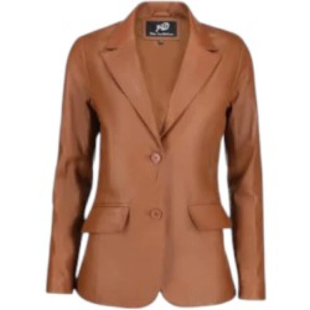 Jild Classic Lambskin Cognac Leather Blazer Medium